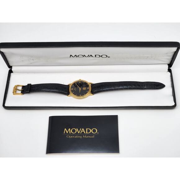 Movado Museum Classic Gold Tone Quartz Men's Wristwatch - New Battery - Picture 1 of 16